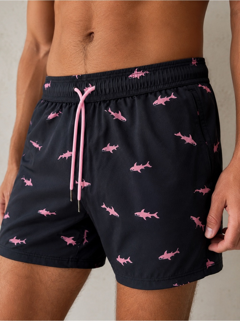 Shark Print Swim Trunks S Quick Dry Compression Zip Pockets SURFCUZ